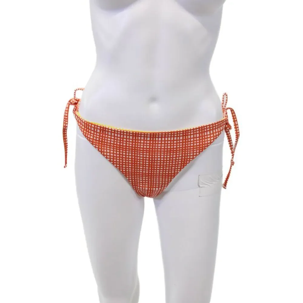 Solid & Striped Womens Grid Print Tied Reversible Bikini Bottoms Orange Size XL